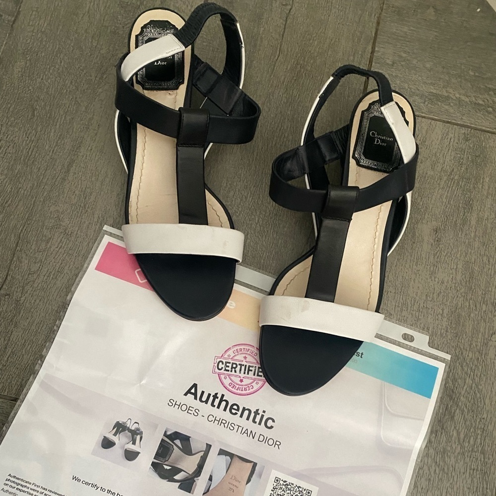 CHRISTIAN Dior black and white t strap colorblock women’s heels